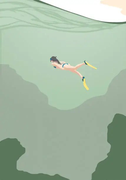 Vector illustration of Under water dive