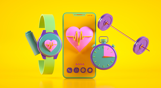 Health And Sports Mobile App. Monitoring heart rate while exercising.