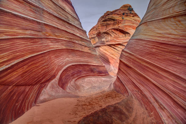 The Wave Unusual sandstone rock formation produced through erosion are the feature at The Wave at Coyote Buttes North  in the Vermilion Cliffs National Monument, Arizona the wave arizona stock pictures, royalty-free photos & images