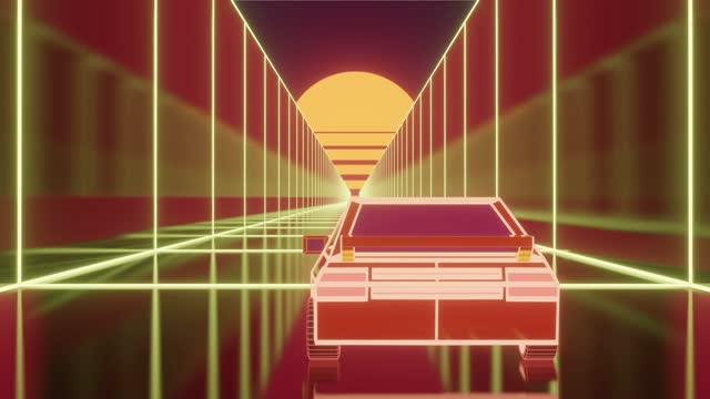 Looping Retro Computer Graphics Style Car Moving Through a Trench 3D Stock Animation Video