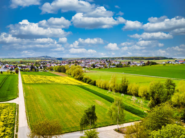 istock Drone Landscape shot from small Village 1457489500