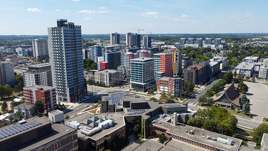 Aerial townscape Waterloo Ontario, Canada