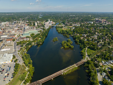 Aerial townscape Peterborough Ontario, Canada