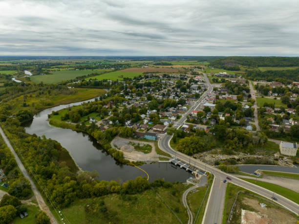Aerial townscape Renfrew Ontario, Canada