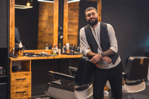 istock Dark-haired bearded man in a stylish outfit looking confident 1457501202