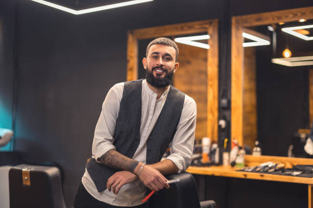istock Dark-haired bearded man in a stylish outfit 1457501230