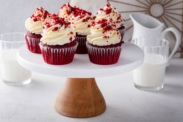 istock Red velvet cupcakes on a cake stand 1457502395