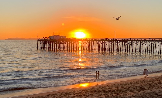 Beautiful sunset view from the Balboa Pier, Newport Beach, California