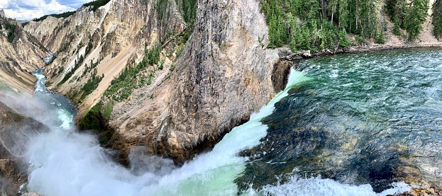 The Yellowstone River flowing through the Grand Canyon in Yellowstone National Park.