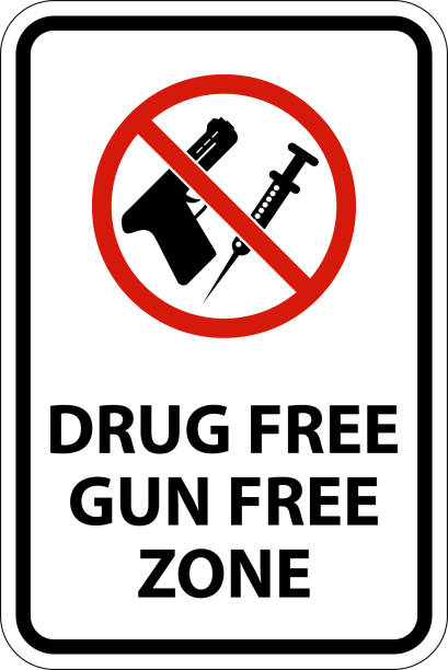 собственность правила оружия знак без наркотиков свободная от оружия зона - gun free zone sign stock illustrations
