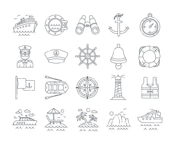 Vector illustration of Nautical Line Icons. Editable Stroke.