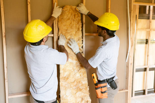 Construction workers fitting insulation stock photo