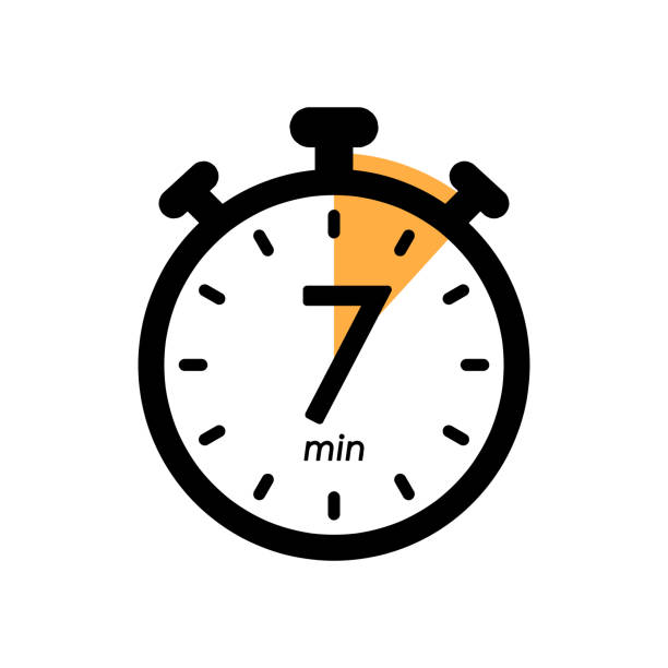 seven minutes stopwatch icon, timer symbol, cooking time, cosmetic or chemical application time, 7 min waiting time vector illustration seven minutes stopwatch icon, timer symbol, cooking time, cosmetic or chemical application time, 7 min waiting time simple vector illustration oven dials stock illustrations