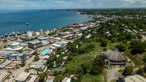 View of the National Parliament and Honiara city looking eastward.