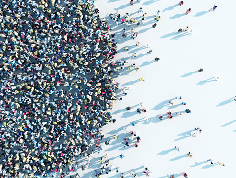 crowd of people viewed from above, 3d render