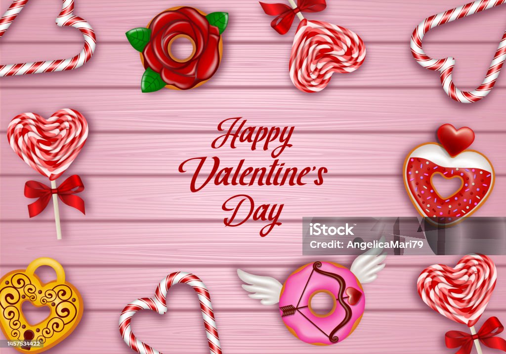 Valentin Sweets Graphics Valentines Day Background With Sweets Valentine Card With Lollipops ...