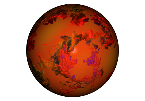 High resolution 3d illustration of planet Mars isolated on white background. Mars is the fourth planet from the Sun and the second-smallest planet in the Solar System, only being larger than Mercury.