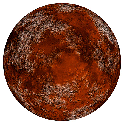 High resolution 3d illustration of planet Mars isolated on white background. Mars is the fourth planet from the Sun and the second-smallest planet in the Solar System, only being larger than Mercury.