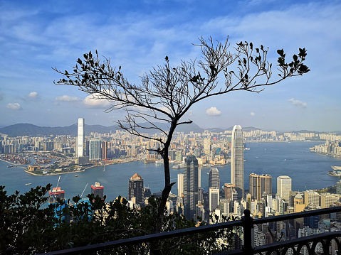 Hong Kong city; seaview at Kowloon part of town; shot from Hong Kong Island;