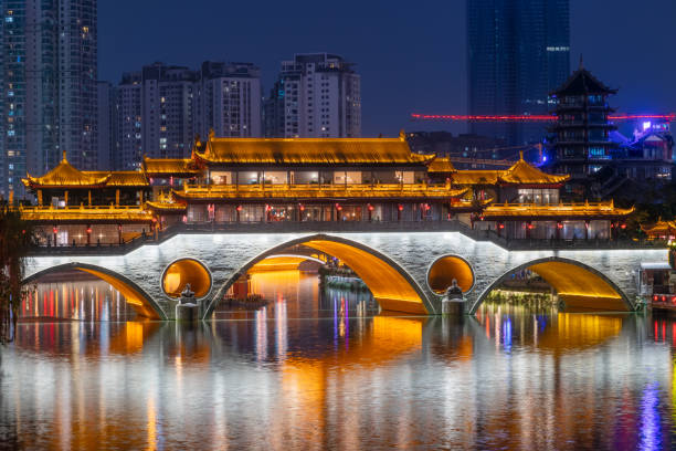 istock Chengdu Anshun bridge and Jinjiang river at night 1457541686