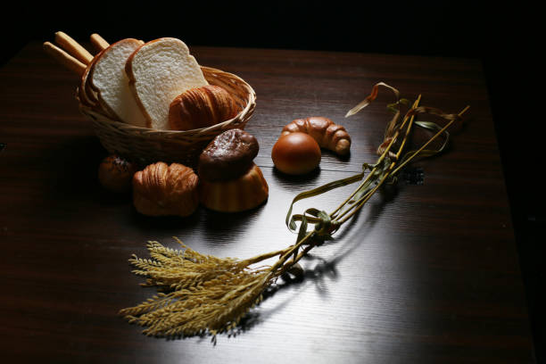 a Still life with breads and wheats