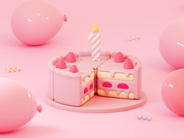 istock 3D Cute Strawberry cake with candle 1457557164