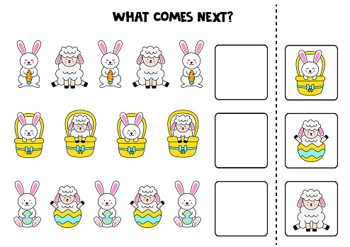 What comes next game with Easter sheep and rabbits.