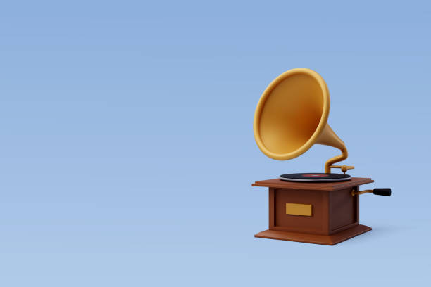istock 3d Vector Vintage Gramophone sound player with black audio disk, Sound equipment, Music and Instrument concept. 1457559051