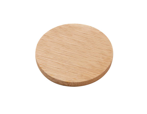 istock Round solid natural wooden serving tray isolated on white background, Serving Platter for Tea, Coffee, Food and Home Decoration. 1457559197