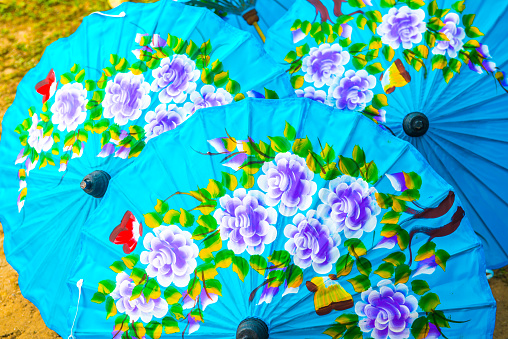 Colorful Thai traditional handmade umbrellas background