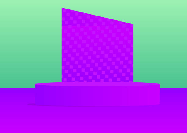 istock Turquoise blue and purple product display. Vector 3D room, cylinder pedestal podium. Stage showcase for presentation. Futuristic Sci-fi minimal geometric forms, empty scene. 1457562481