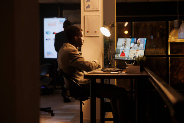 istock Businessman discussing marketing strategy with remote team 1457569111