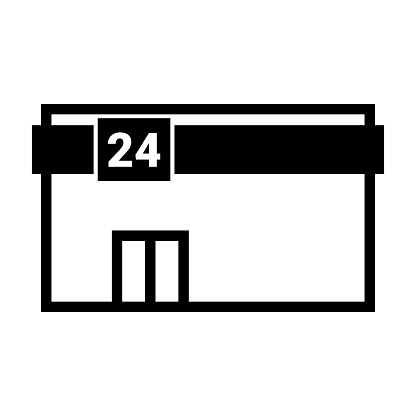 24-hour convenience store. Corner store. Editable vector.