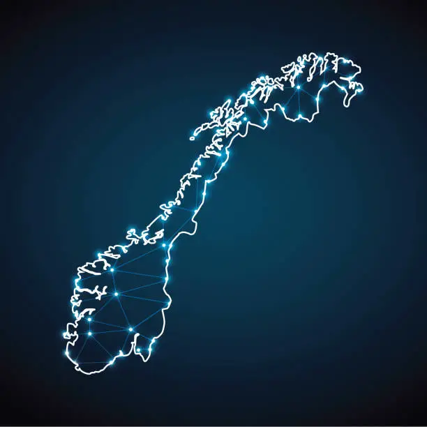 Vector illustration of Map of Norway from Polygonal wire frame low poly mesh