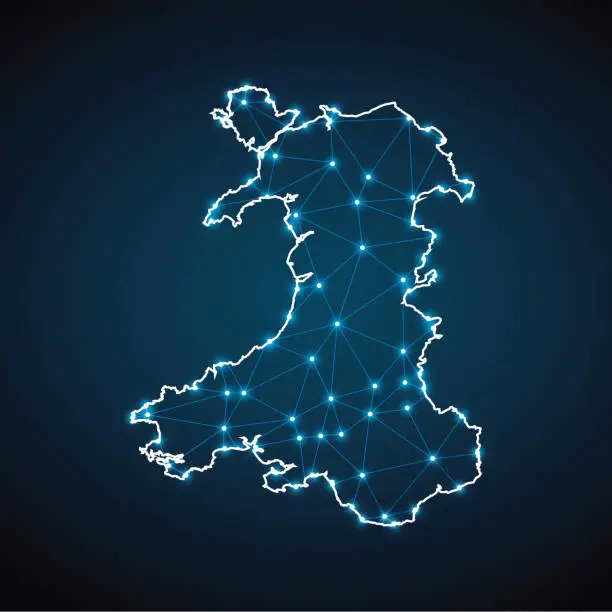Vector illustration of Map of Wales from Polygonal wire frame low poly mesh