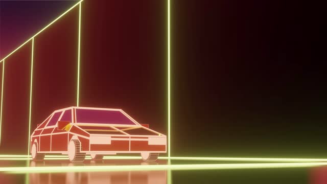 Looping Retro Computer Graphics Style Car Moving Through a Trench 3D Front View Stock Animation Video