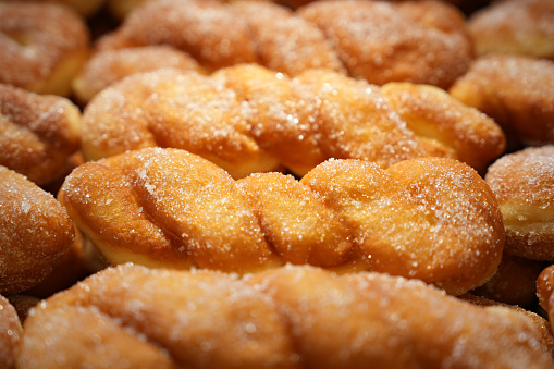 Full Frame Shot Of Sugar Twisted Donuts