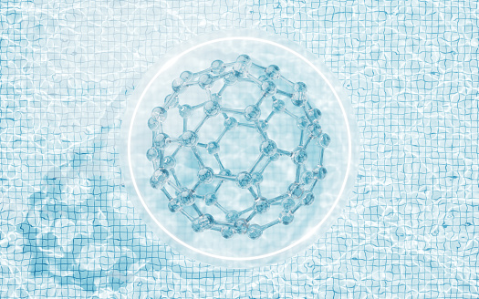 Molecule with water background, 3d rendering. Digital drawing.