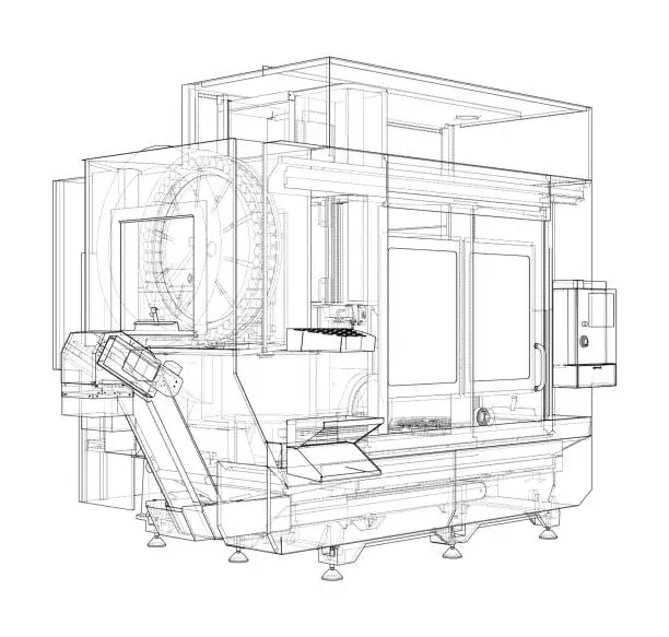 Vector illustration of Metalworking CNC milling machine. Vector