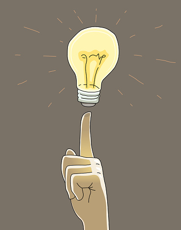 This is a digital sketch of a hand and lightbulb suggesting an idea concept