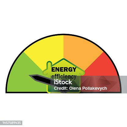 istock energy house arrow. House heating. House efficiency scale. Vector illustration. 1457589435
