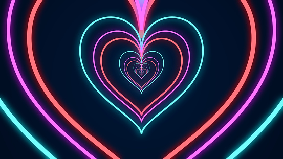 Colorful Glowing Neonlike Heart Tunnel Background For Valentines Day Mothers Day And Romantic Colorful Glowing Neonlike Heart Tunnel Background For Valentines Day Mothers Day And Romantic