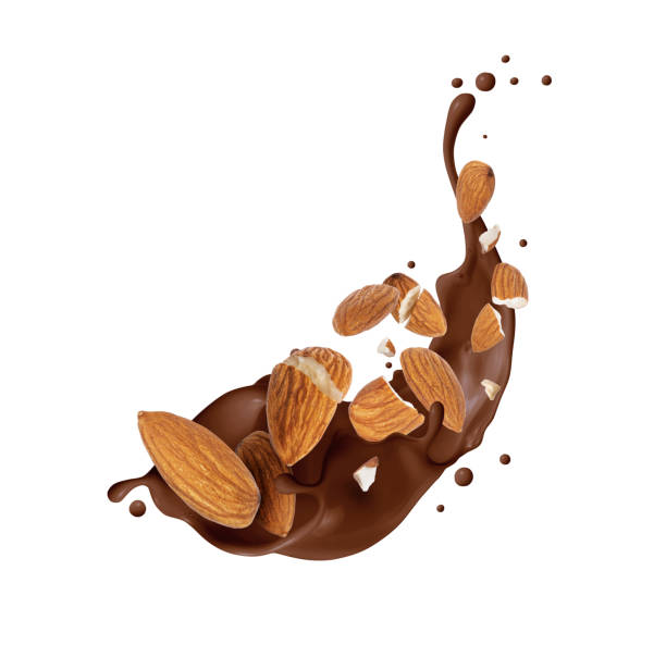 istock Crushed almonds in chocolate splash on a white background 1457591754