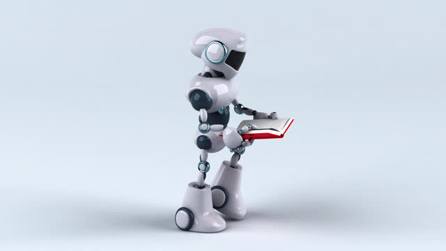 Fun 3D robot walking and reading a book