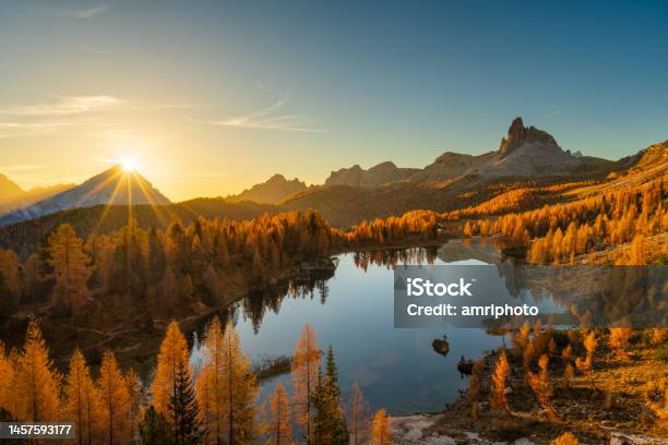 Breathtaking Morning At Mountain Lake With Sun Rising Stock Photo - Download Image Now