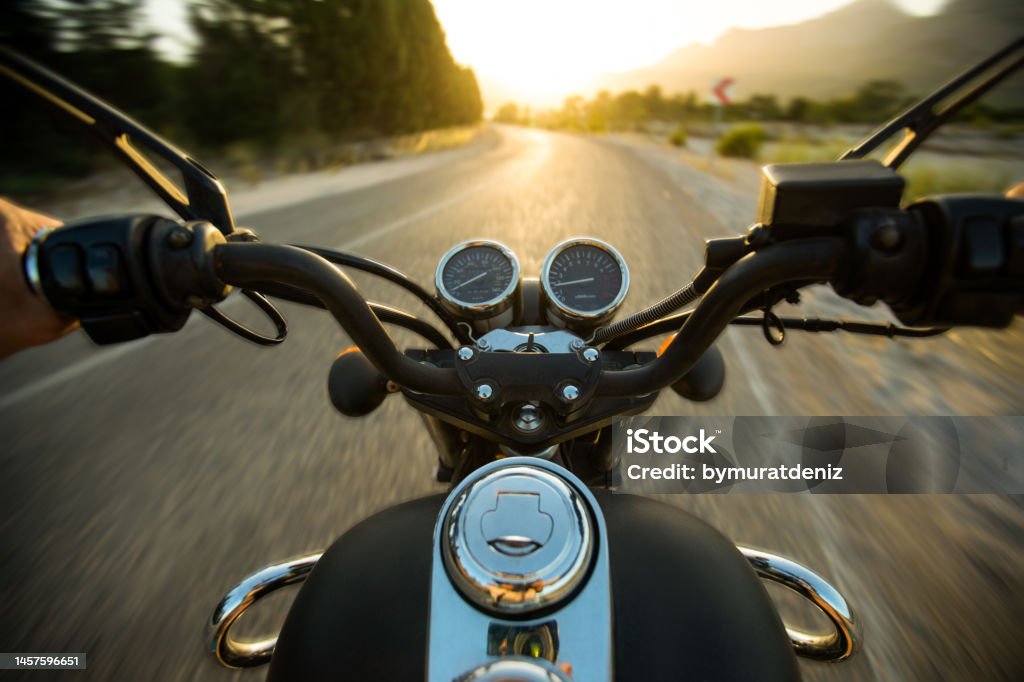 Traveling on a motorcycle on the roads Motorcycle Stock Photo