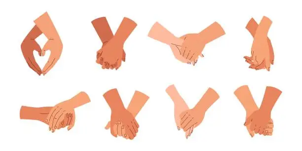 Vector illustration of Couples holding hands together on different types set