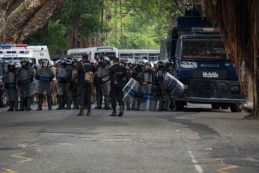 Water Canon Battalion of Sri lankan Police.\nAnti Government protest organized by inter university students federation(Anthare)on16th Jan 2023 demanding the release of their Wasantha Mudalige.