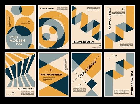 Artworks, posters inspired postmodern of vector abstract dynamic symbols with bold geometric shapes, useful for web background, poster art design, magazine front page, hi-tech print, cover artwork