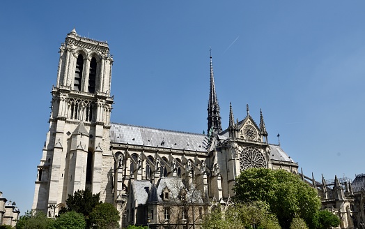 notre dame cathedral side view before fire, Paris, France
